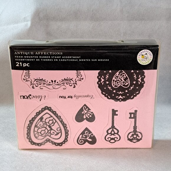 21-Pc ANTIQUE AFFECTIONS Foam-Mounted Rubber Stamp Set -Valentines, Papercrafts - Picture 9 of 13